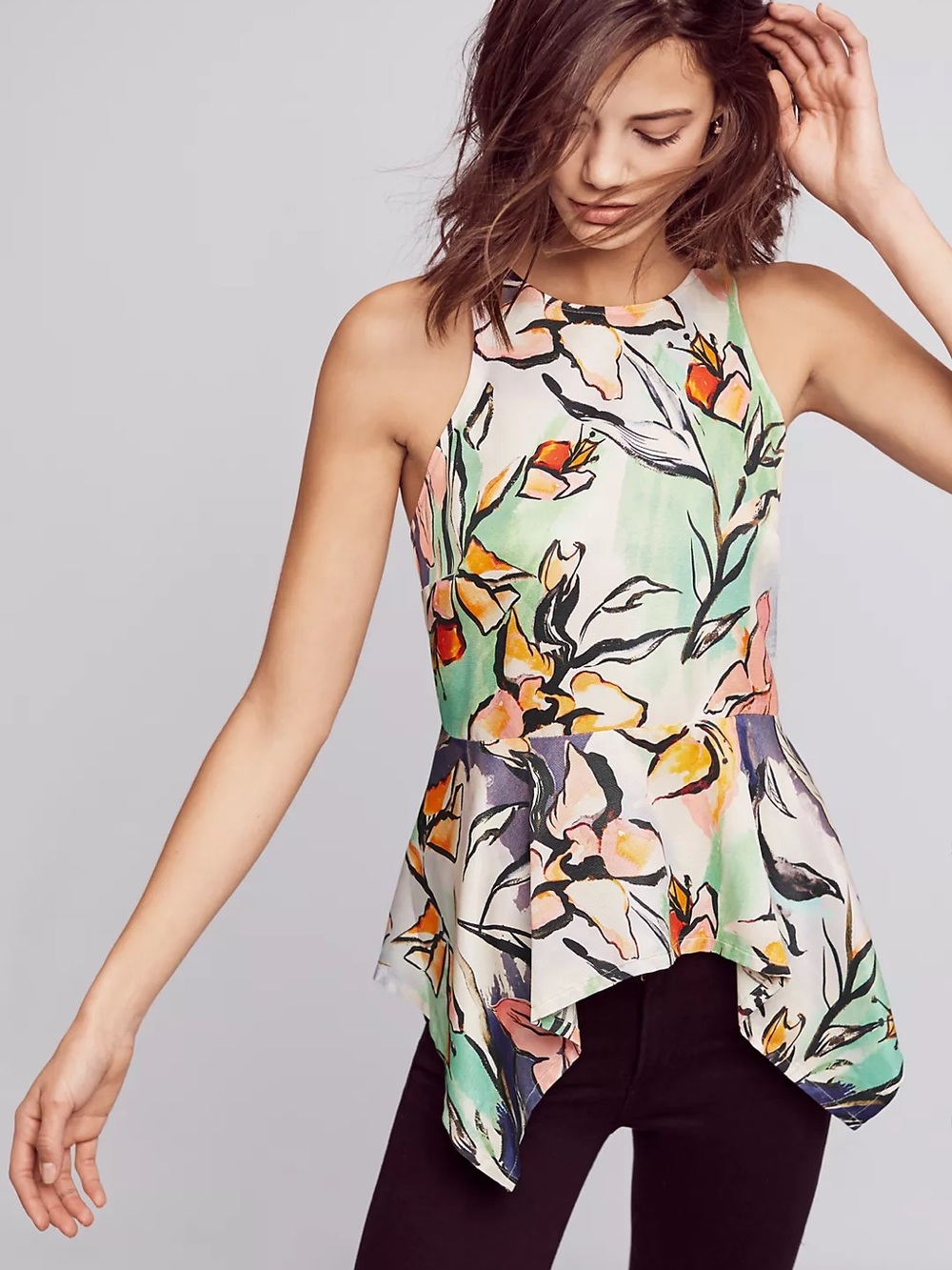 HD in Paris Floral Handkerchief Hem Camisole - Green Multi